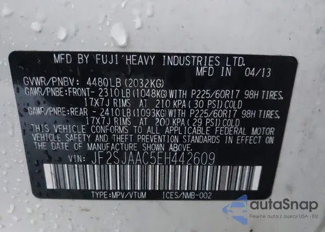 2014 Subaru Forester 2.5I из США, поврежденный, VIN JF2SJAAC5EH442609